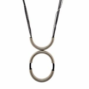 HAGAR SATAT Silver & Gunmetal Oval on Black Leather 4 Strand Necklace NWT